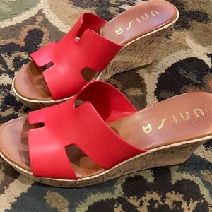 UNISA Red Platform Wedge Slide Sandals